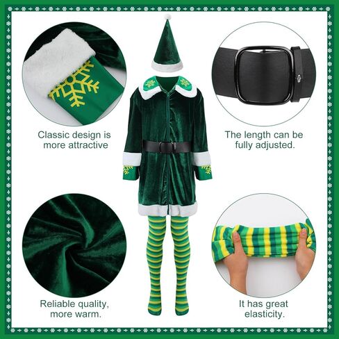 Hoosige Elf Costume for Men 7 Pcs Christmas Velvet Elf Suit Santa's Helper Costume Xmas Elf Outfit for Holiday Party Cosplay in Kuwait