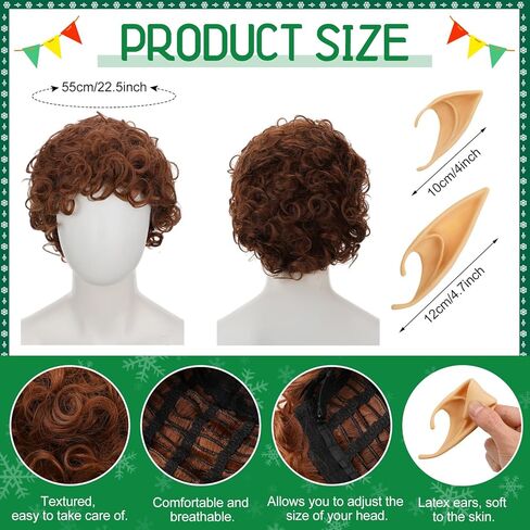 Hoosige Elf Costume for Men 7 Pcs Christmas Velvet Elf Suit Santa's Helper Costume Xmas Elf Outfit for Holiday Party Cosplay in Kuwait