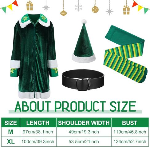 Hoosige Elf Costume for Men 7 Pcs Christmas Velvet Elf Suit Santa's Helper Costume Xmas Elf Outfit for Holiday Party Cosplay in Kuwait