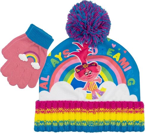 مجموعة قبعة وقفازات ترولز للبنات - قطعتين قبعة شتوية للفتيات ترولز بوبي مع قفازات - مجموعة قبعات وقفازات عصرية للأطفال in Kuwait