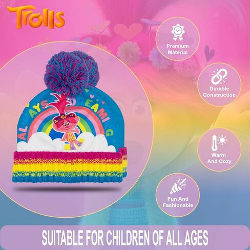 مجموعة قبعة وقفازات ترولز للبنات - قطعتين قبعة شتوية للفتيات ترولز بوبي مع قفازات - مجموعة قبعات وقفازات عصرية للأطفال in Kuwait