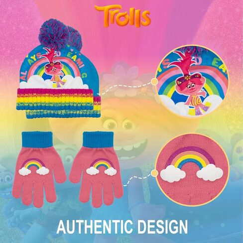 مجموعة قبعة وقفازات ترولز للبنات - قطعتين قبعة شتوية للفتيات ترولز بوبي مع قفازات - مجموعة قبعات وقفازات عصرية للأطفال in Kuwait