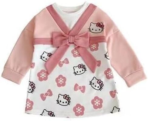 فستان فتاة KwahKwah كاجوال Hellokitty لخريف وشتاء مزيف من قطعتين تنورة الأميرة للأطفال من 5 إلى 9 سنوات in Kuwait