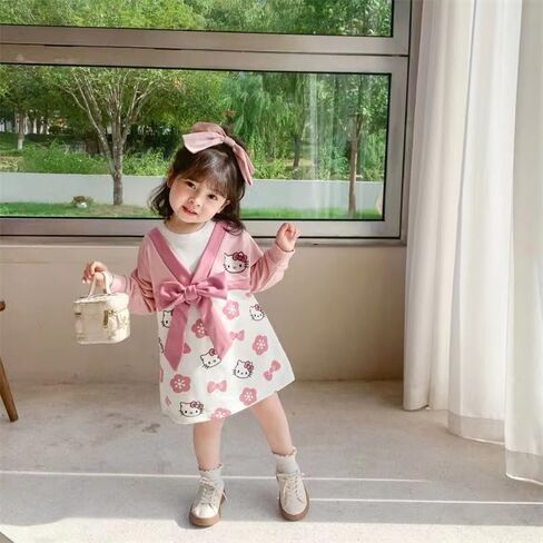 فستان فتاة KwahKwah كاجوال Hellokitty لخريف وشتاء مزيف من قطعتين تنورة الأميرة للأطفال من 5 إلى 9 سنوات in Kuwait