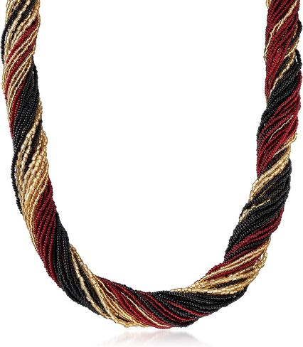 Ross-Simons Italian Red, Black and Gold Murano Glass Bead Torsade Necklace in 18kt Gold Over Sterling. 18 inches in Kuwait
