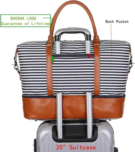 باوشا شنطة يد كبيرة توت قماشية للسفر وعطلة نهاية الاسبوع للنساء من اتش بي-28 (شرائط زرقاء مع جيب للحذاء)، ازرق، 16 × 12 × 8 انش، عصرية/ملائمة, أزرق, 16 x 12 x 8 inch in Kuwait