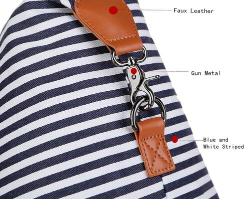 باوشا شنطة يد كبيرة توت قماشية للسفر وعطلة نهاية الاسبوع للنساء من اتش بي-28 (شرائط زرقاء مع جيب للحذاء)، ازرق، 16 × 12 × 8 انش، عصرية/ملائمة, أزرق, 16 x 12 x 8 inch in Kuwait