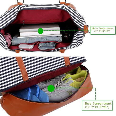 باوشا شنطة يد كبيرة توت قماشية للسفر وعطلة نهاية الاسبوع للنساء من اتش بي-28 (شرائط زرقاء مع جيب للحذاء)، ازرق، 16 × 12 × 8 انش، عصرية/ملائمة, أزرق, 16 x 12 x 8 inch in Kuwait