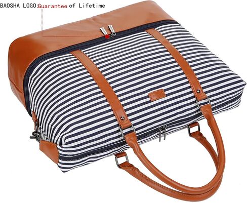 باوشا شنطة يد كبيرة توت قماشية للسفر وعطلة نهاية الاسبوع للنساء من اتش بي-28 (شرائط زرقاء مع جيب للحذاء)، ازرق، 16 × 12 × 8 انش، عصرية/ملائمة, أزرق, 16 x 12 x 8 inch in Kuwait