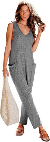 BKRIVE ملابس نسائية عصرية كاجوال بدون أكمام ورقبة واسعة وسراويل طويلة فضفاضة مع جيوب in Kuwait