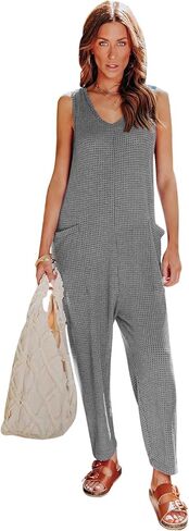 BKRIVE ملابس نسائية عصرية كاجوال بدون أكمام ورقبة واسعة وسراويل طويلة فضفاضة مع جيوب in Kuwait