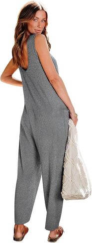 BKRIVE ملابس نسائية عصرية كاجوال بدون أكمام ورقبة واسعة وسراويل طويلة فضفاضة مع جيوب in Kuwait