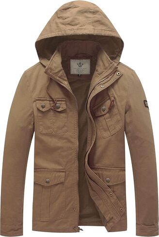 WenVen Men's Casual Canvas Cotton Jacket Hooded Military Utility Jacket in Kuwait