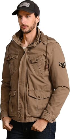 WenVen Men's Casual Canvas Cotton Jacket Hooded Military Utility Jacket in Kuwait