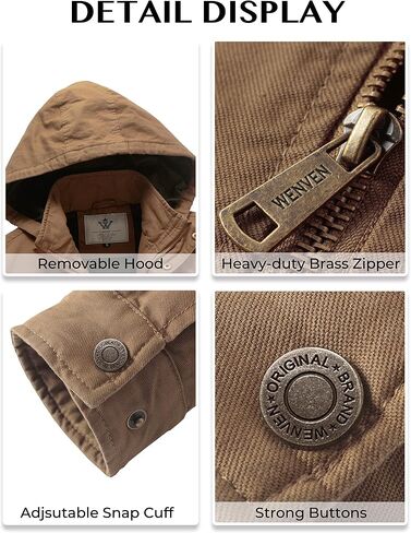 WenVen Men's Casual Canvas Cotton Jacket Hooded Military Utility Jacket in Kuwait