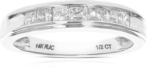 VIR JEWELS 1/2 قيراط (ctw) خاتم ألماس لذكرى الزفاف للنساء، خاتم خطوبة من الألماس المربع نصف الأبدي من الذهب الأبيض عيار 14 قيراط مكون من 7 أحجار 0.50 قيراط، مقاس 4.5-10 in Kuwait