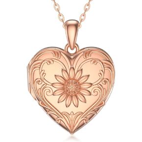 SOULMEET Sunflower/Rose Gold Locket Necklace That Holds Pictures Photo Keep Someone Near to You Personalized Sterling Silver/Real Gold Locket Gift