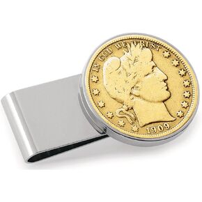 Gold-Layered Silver Barber Half Dollar Stainless Steel Coin Money Clip in Saudi Arabia