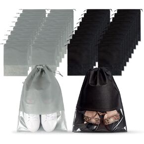 36 قطعة من حقائب أحذية السفر، منظمات تعبئة الأحذية المقاومة للغبار من YF LANXIN، تخزين الأحذية القماشية غير المنسوجة مع حبل للرجال والنساء، 18 قطعة باللون الأسود و18 قطعة باللون الرمادي in Kuwait