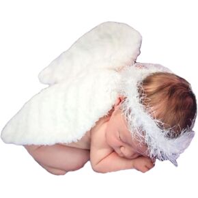 Nishine 2 PACK White Newborn Fuzzy Feather Angel Wings + Headband Set for Baby Cosplay Girls Costume Photography in Kuwait