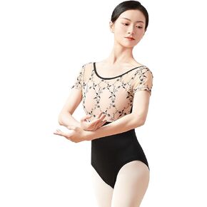 Phoeswan Ballet Leotards for Women, Embroidery Mesh Splice Women's Dance Leotard for Ballet, Yoga, Gymnastics Bodysuit