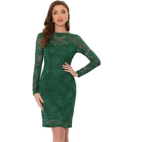 Allegra K Elegant Floral Lace Dress for Women's Business Boat Neck Cocktail Wedding Guest Bodycon Pencil Dress in Kuwait