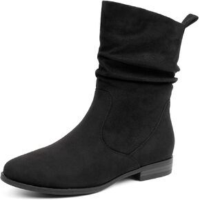 VJH confort Women's Mid Calf Boots, Almond Round Toe Low Heel Comfort Dress Slouchy Booties