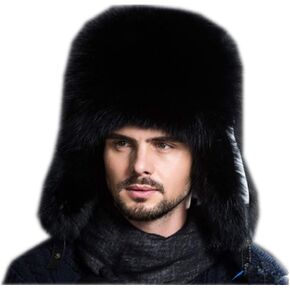 قبعة الشتاء الرجالية Gegefur من فرو الثعلب الحقيقي قبعات Ushanka الروسية من الجلد الطبيعي in Kuwait