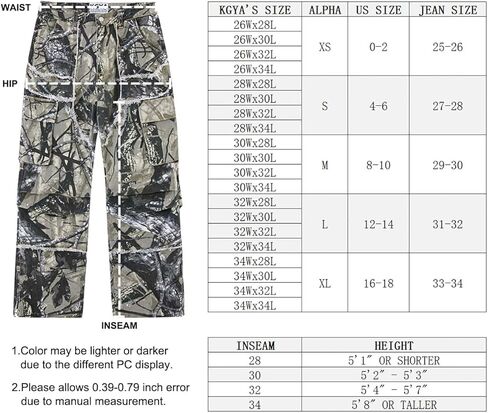 KGYA Unisex Camo Cargo Pants, Multi Pockets Raw Edge Oversized Straight Zipper Wide Legs Streetwear for Hip Hop Men Women in Kuwait