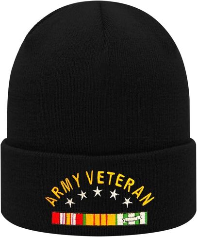 Dutern U.S. Army Veteran Embroidery Classic Beanie Hat Cuffed Winter Hat Knit Toque Skull Cap Black in Kuwait