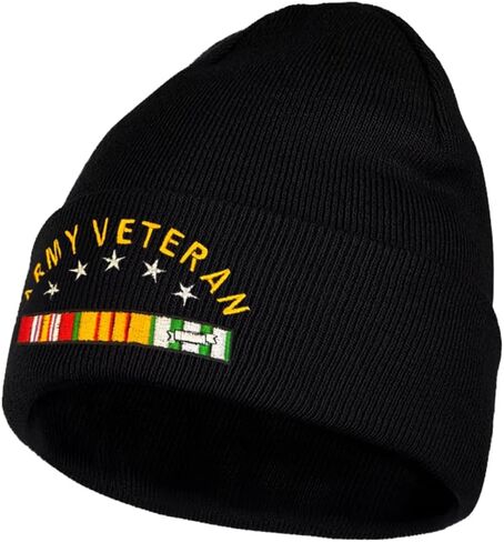 Dutern U.S. Army Veteran Embroidery Classic Beanie Hat Cuffed Winter Hat Knit Toque Skull Cap Black in Kuwait