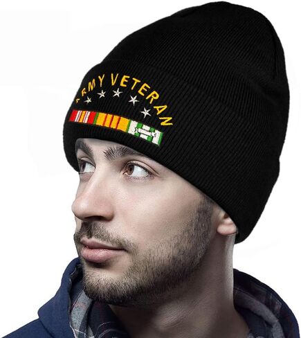 Dutern U.S. Army Veteran Embroidery Classic Beanie Hat Cuffed Winter Hat Knit Toque Skull Cap Black in Kuwait