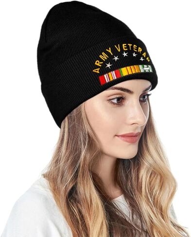 Dutern U.S. Army Veteran Embroidery Classic Beanie Hat Cuffed Winter Hat Knit Toque Skull Cap Black in Kuwait