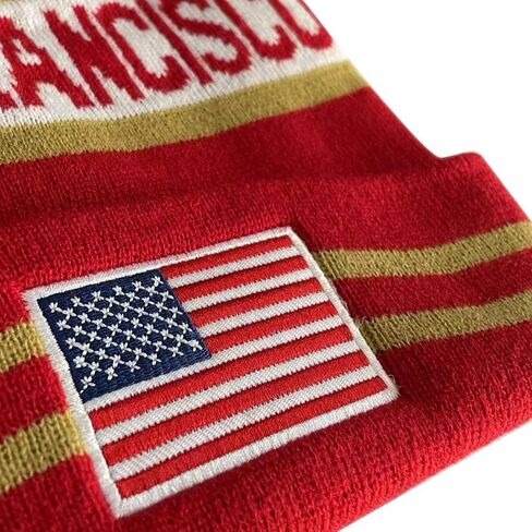 كايون الولايات المتحدة العلم مدينة كرة القدم التطريز الكلاسيكية بوم الكفة سان فرانسيسكو قبعة صغيرة مكبلة الشتاء قبعة لينة متماسكة بوم قبعة قبعة حمراء in Kuwait