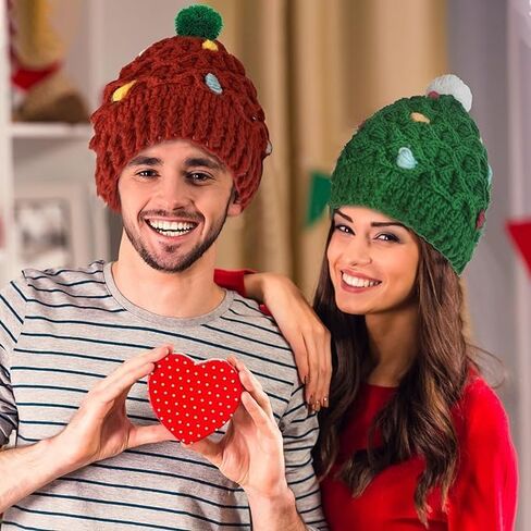 skoosb قبعة عيد الميلاد قبعة صغيرة للجنسين الكبار، شجرة عيد الميلاد نمط الشتاء الكروشيه محبوك قبعة سانتا للنساء والرجال in Kuwait