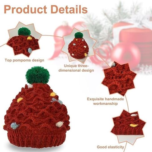skoosb قبعة عيد الميلاد قبعة صغيرة للجنسين الكبار، شجرة عيد الميلاد نمط الشتاء الكروشيه محبوك قبعة سانتا للنساء والرجال in Kuwait