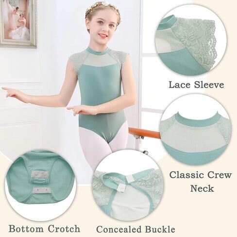 SEAUR Girls Ballet Dance Dress Lace Short Sleeve Leotards with Removable Tutu Skirt Ballerina Outfit Dancewear in Saudi Arabia