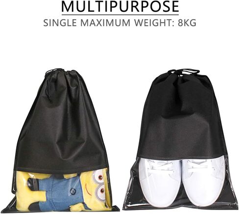 24 قطعة من حقائب أحذية السفر المقاومة للماء غير المنسوجة التخزين مع حبل للرجال والنساء حقيبة كبيرة للتعبئة والتعبئة ، أسود in Kuwait