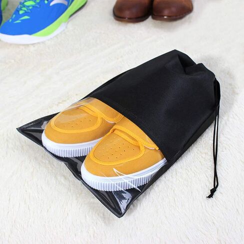 24 قطعة من حقائب أحذية السفر المقاومة للماء غير المنسوجة التخزين مع حبل للرجال والنساء حقيبة كبيرة للتعبئة والتعبئة ، أسود in Kuwait