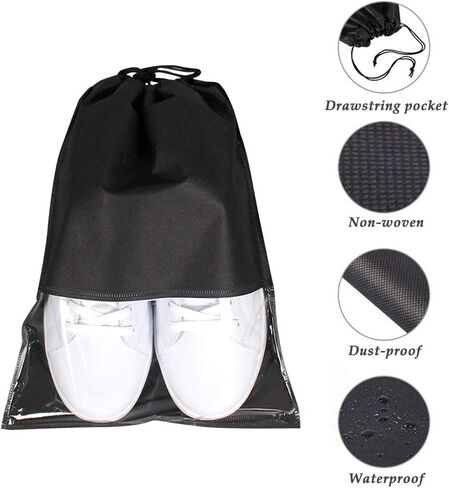 24 قطعة من حقائب أحذية السفر المقاومة للماء غير المنسوجة التخزين مع حبل للرجال والنساء حقيبة كبيرة للتعبئة والتعبئة ، أسود in Kuwait