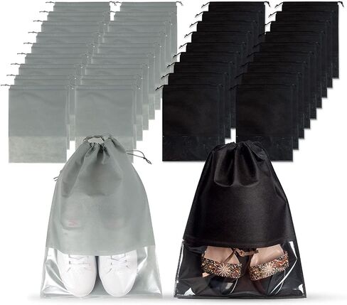 36 قطعة من حقائب أحذية السفر، منظمات تعبئة الأحذية المقاومة للغبار من YF LANXIN، تخزين الأحذية القماشية غير المنسوجة مع حبل للرجال والنساء، 18 قطعة باللون الأسود و18 قطعة باللون الرمادي in Kuwait