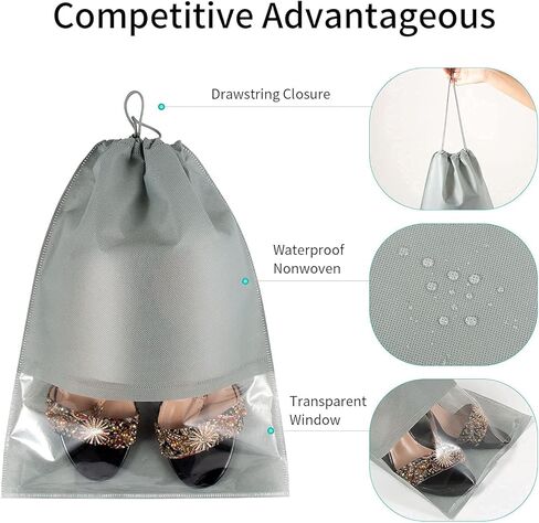 36 قطعة من حقائب أحذية السفر، منظمات تعبئة الأحذية المقاومة للغبار من YF LANXIN، تخزين الأحذية القماشية غير المنسوجة مع حبل للرجال والنساء، 18 قطعة باللون الأسود و18 قطعة باللون الرمادي in Kuwait