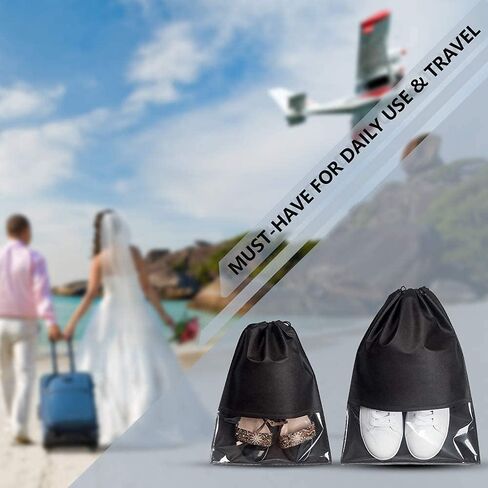 36 قطعة من حقائب أحذية السفر، منظمات تعبئة الأحذية المقاومة للغبار من YF LANXIN، تخزين الأحذية القماشية غير المنسوجة مع حبل للرجال والنساء، 18 قطعة باللون الأسود و18 قطعة باللون الرمادي in Kuwait