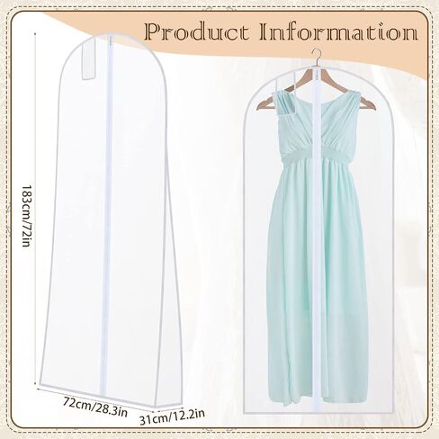 4 Pcs Wedding Dress Garment Bag Protective Breathable Hanging White Clothes Cover 72'' Anti Dust Extra Large Dress Bags for Gowns Long Bridal Evening Suit Coats Storage Travel in Saudi Arabia