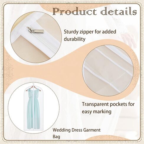 4 Pcs Wedding Dress Garment Bag Protective Breathable Hanging White Clothes Cover 72'' Anti Dust Extra Large Dress Bags for Gowns Long Bridal Evening Suit Coats Storage Travel in Saudi Arabia