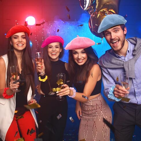 xaatren 10 مجموعة من الصوف القبعات الفرنسية قبعة الفنان قبعة اليقطين قبعة بلون مع الساتان الشعر scrunchies قبعة بسيطة قبعة الخريف الشتاء القبعات للنساء فتاة عيد الميلاد عيد ميلاد السنة الجديدة اللوازم in Kuwait