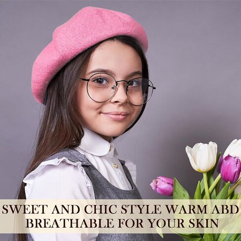 xaatren 10 مجموعة من الصوف القبعات الفرنسية قبعة الفنان قبعة اليقطين قبعة بلون مع الساتان الشعر scrunchies قبعة بسيطة قبعة الخريف الشتاء القبعات للنساء فتاة عيد الميلاد عيد ميلاد السنة الجديدة اللوازم in Kuwait