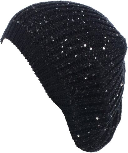 BYOS Women's Fall French Style Cable Knit Beret Hat W/Sequin/Wooden Button in Saudi Arabia