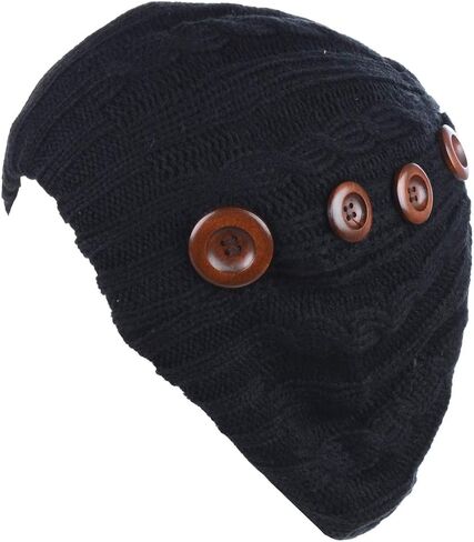 BYOS Women's Fall French Style Cable Knit Beret Hat W/Sequin/Wooden Button in Saudi Arabia
