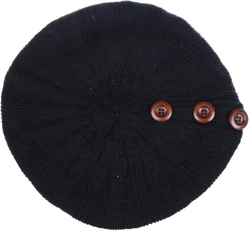BYOS Women's Fall French Style Cable Knit Beret Hat W/Sequin/Wooden Button in Saudi Arabia